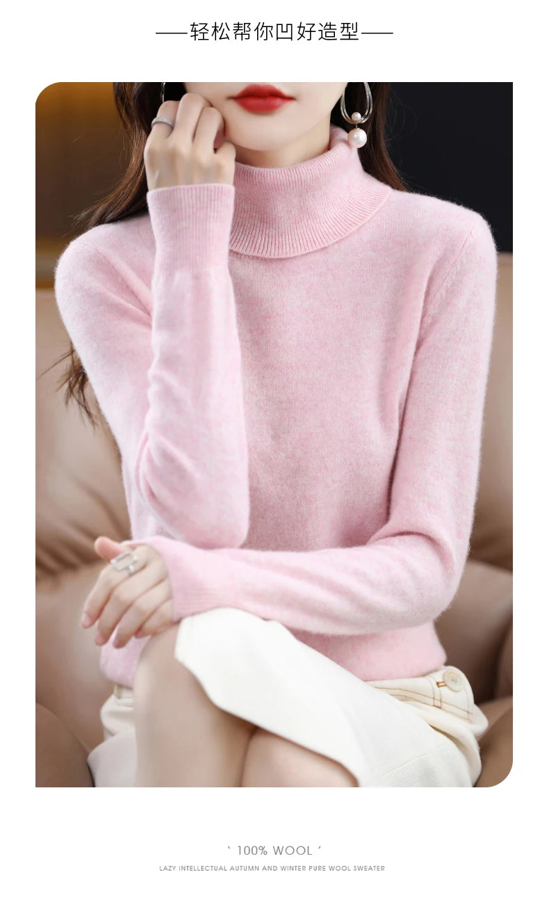 Wool Cashmere Sweater Women Knitted Sweater Turtleneck Long Sleeve Pullovers Autumn Winter.