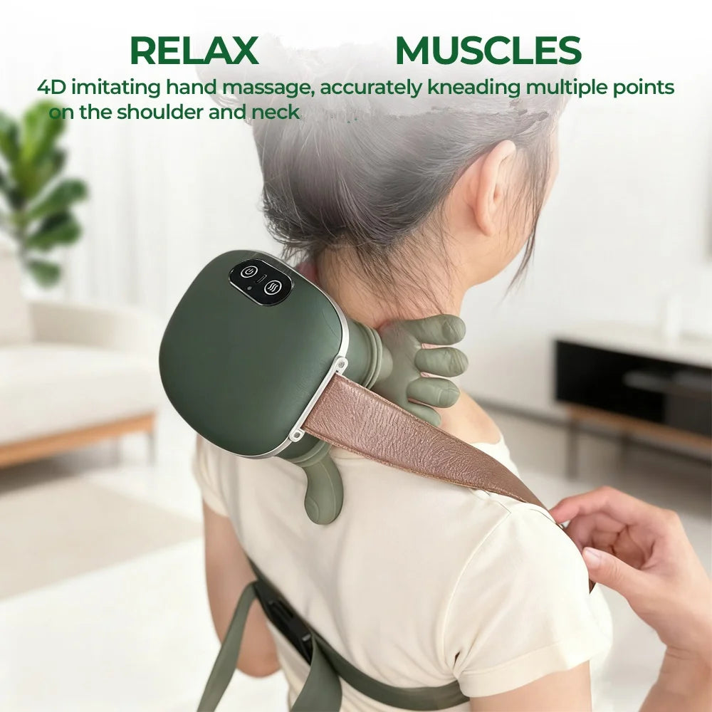 Wireless Bionic Finger Neck & Shoulder Massager with Deep Kneading Trapezius Therapy and Brushless Motor for Cervical Relaxation