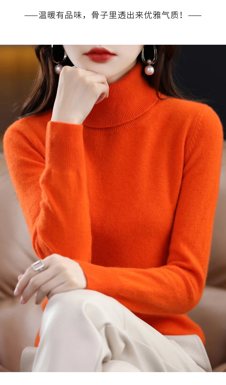 Wool Cashmere Sweater Women Knitted Sweater Turtleneck Long Sleeve Pullovers Autumn Winter.