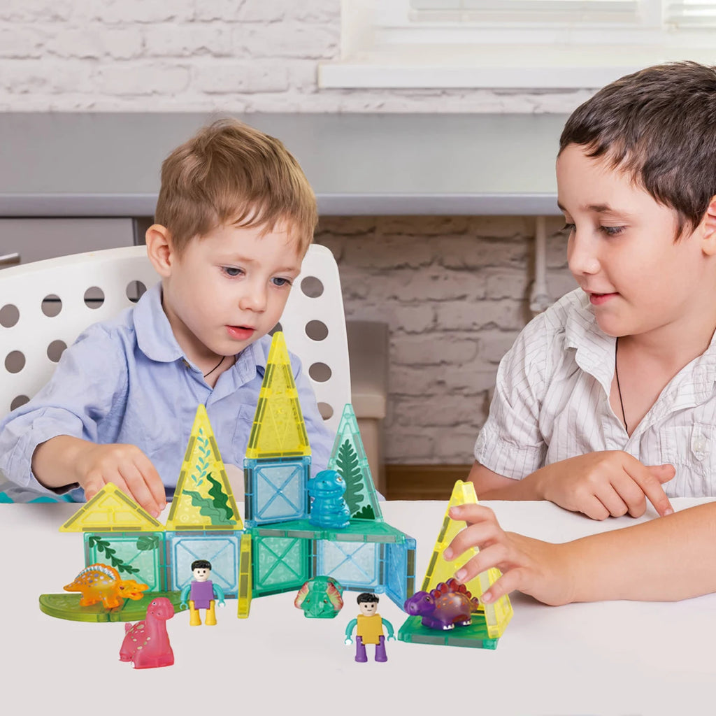 Kids Forest Dinosaur Magnetic Building Blocks Starter Set – Educational Animal Magnet Construction Toy, 29 Pieces