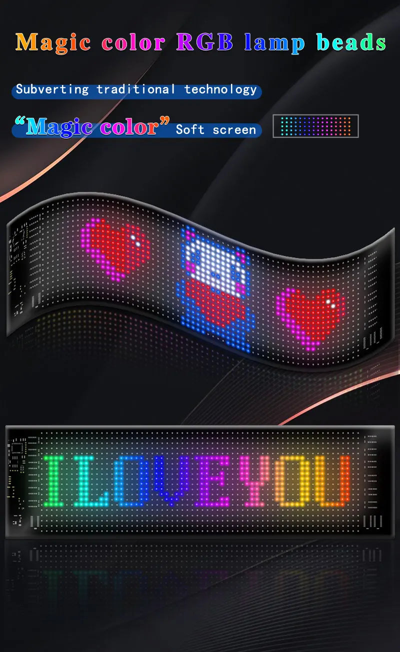 Smart RGB LED Matrix Car Display with APP Control – Custom Scrolling Text, Animated Pixel Board & Windshield Advertising Screen