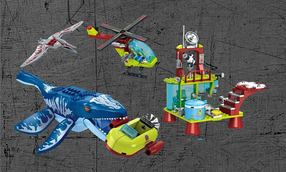Sea Monster Attack Building Blocks – Adventure Boat and Dinosaur Construction Set Toy for Children