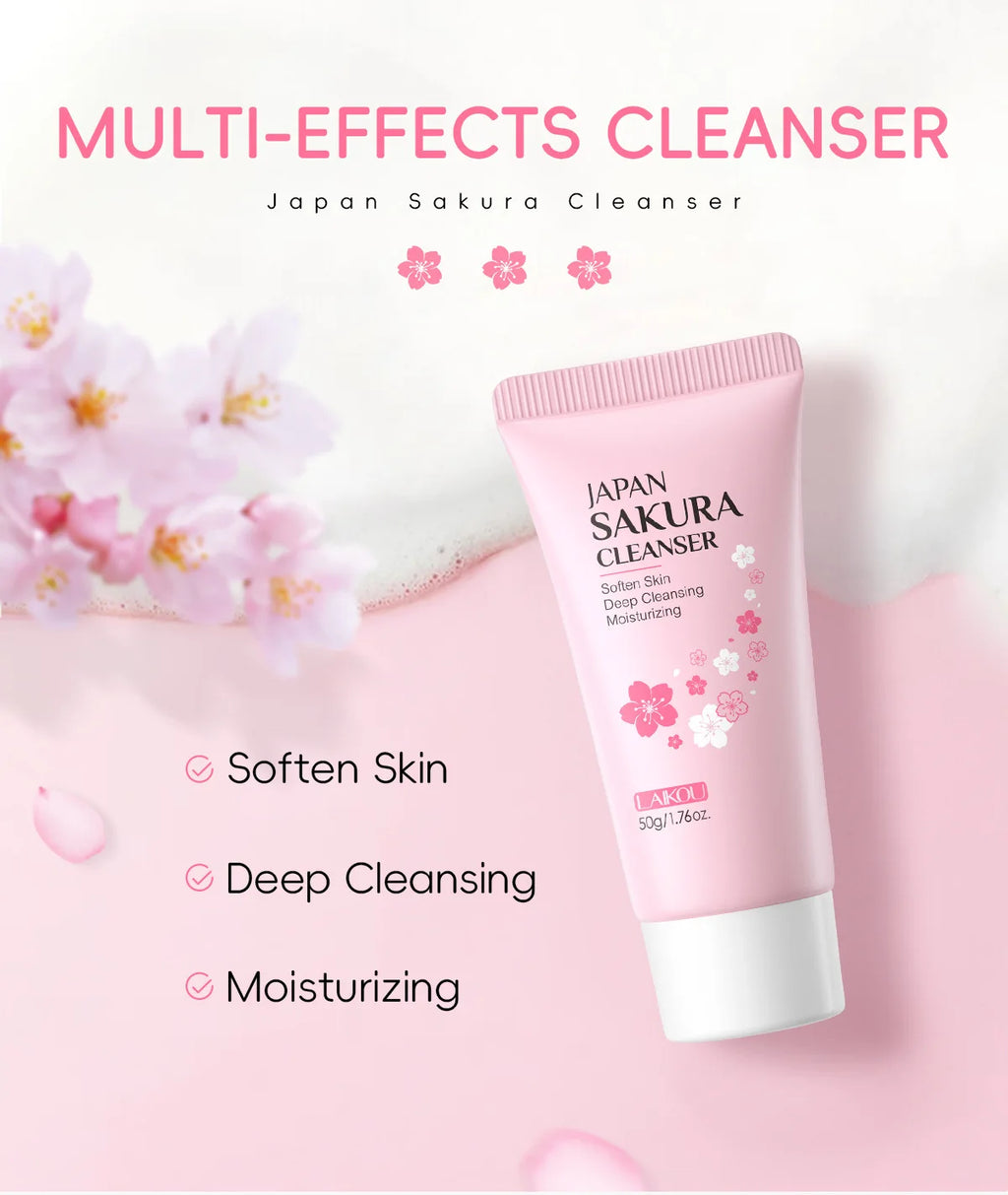 LAIKOU Sakura Cleanser Gentle Deep Cleaning Oil Control Moisturizing Shrink Pores Face Skin Care.