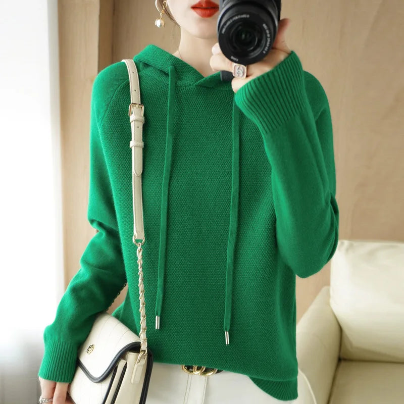 New Hooded Sweatshirt Bottoming with Knitted Sweater Casual Hooded Pullovers