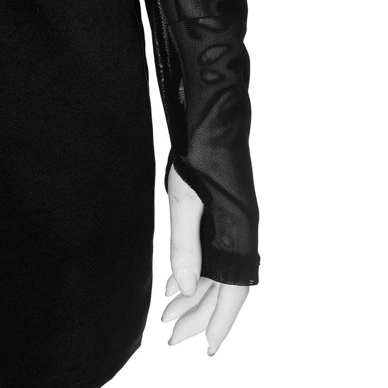 High Neck Robe Mesh Long Sleeve Mini Dress Party Cut Out Corset Bodycon Dresses