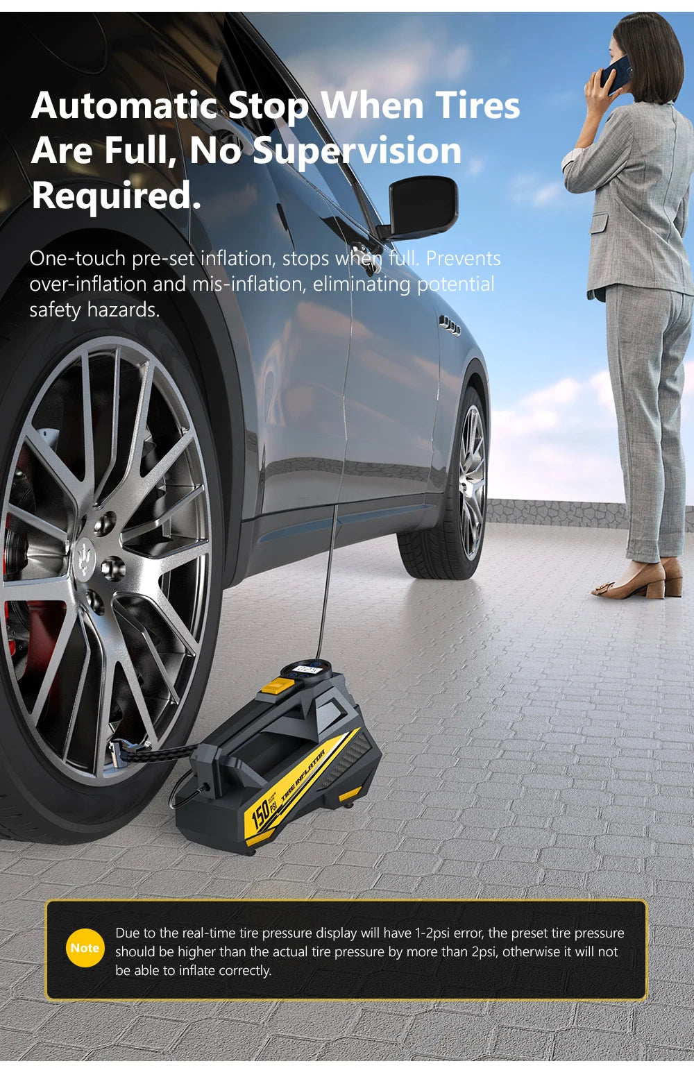 Portable 12V Car Air Compressor 150PSI – Upgraded Corded Tire Pump with Built-In LED Light for Cars, Bikes & Sports Balls