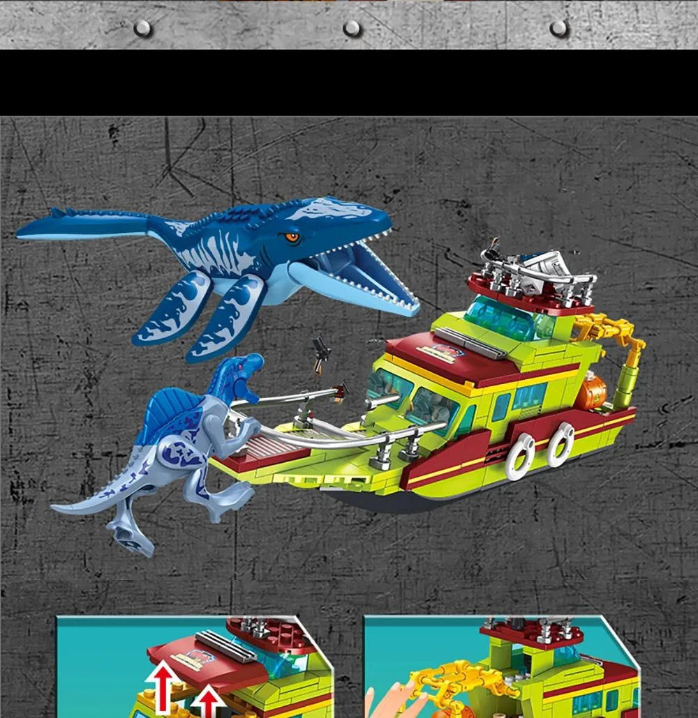 Sea Monster Attack Building Blocks – Adventure Boat and Dinosaur Construction Set Toy for Children