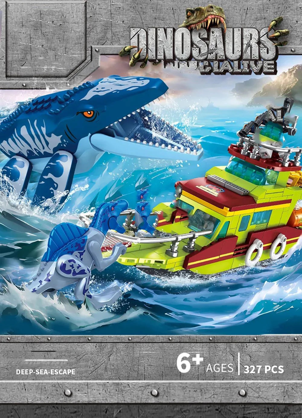 Sea Monster Attack Building Blocks – Adventure Boat and Dinosaur Construction Set Toy for Children