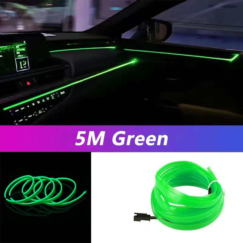 5M Car Interior LED Neon Strip Light USB – Flexible EL Wire Ambient Lighting Decorative Lamp for Auto DIY Atmosphere