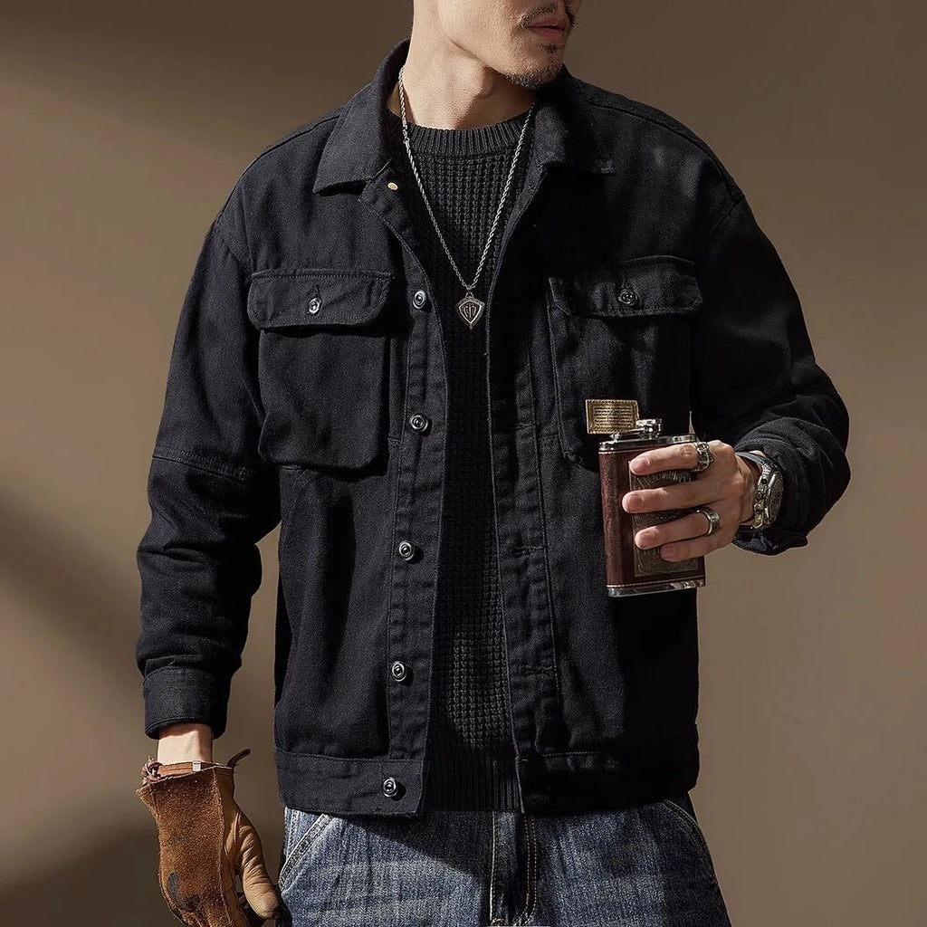 2024 Spring and Autumn Fashion Trend Solid Color Cargo Jacket Men's Casual Loose Comfortable High Quality Plus-Size Denim Coat