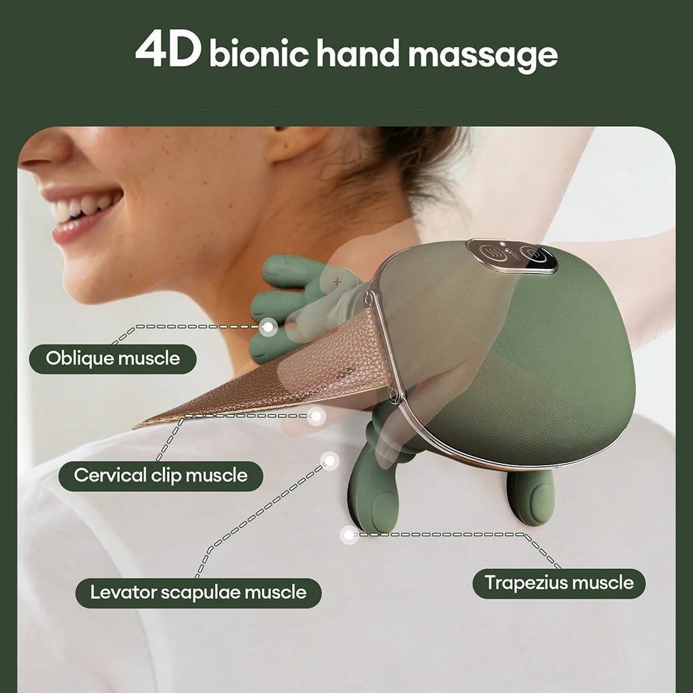 Wireless Bionic Finger Neck & Shoulder Massager with Deep Kneading Trapezius Therapy and Brushless Motor for Cervical Relaxation