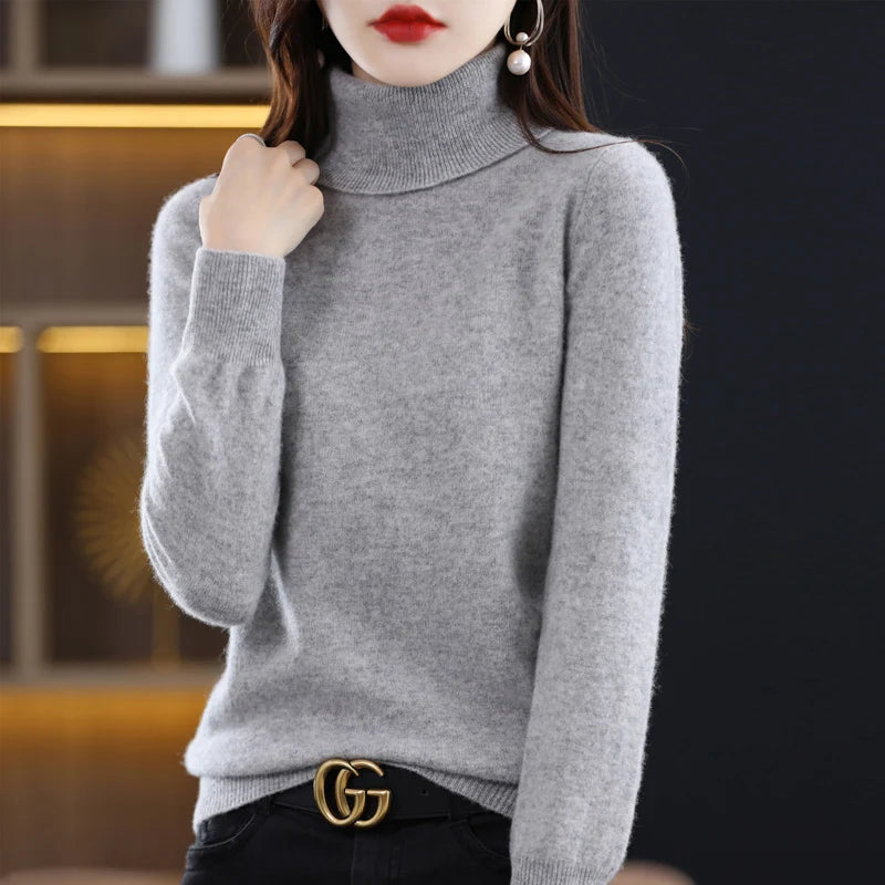 Wool Cashmere Sweater Women Knitted Sweater Turtleneck Long Sleeve Pullovers Autumn Winter.
