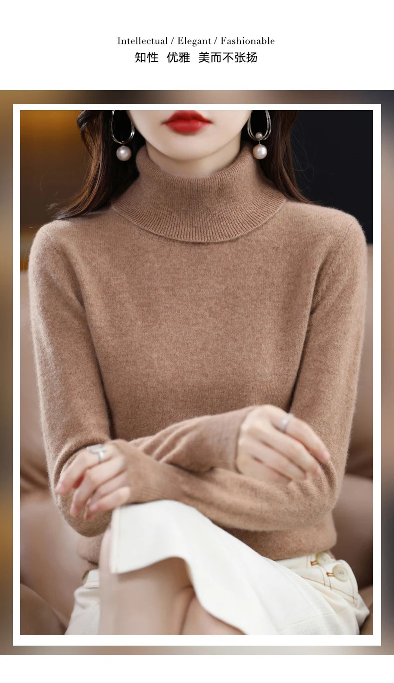 Wool Cashmere Sweater Women Knitted Sweater Turtleneck Long Sleeve Pullovers Autumn Winter.