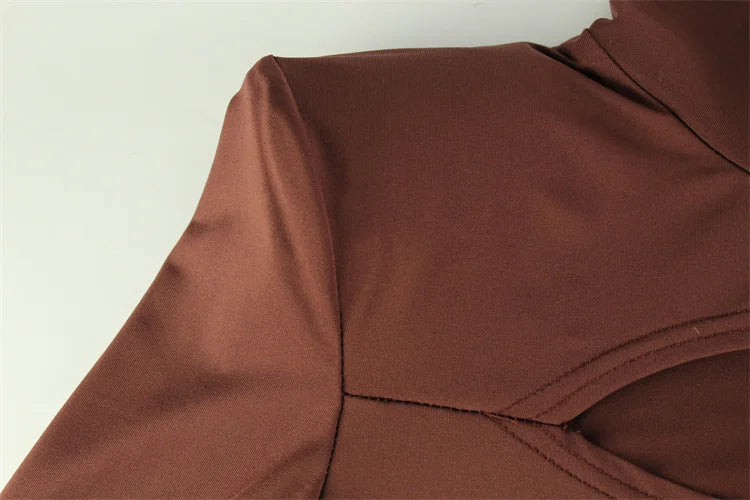 Women's Maxi Dresses Solid Turtleneck Regular Long Sleeves Hollow Out Slim Fit