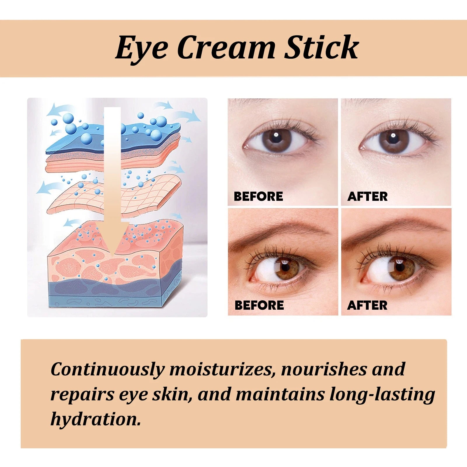 Snail Eye Cream Stick Collagen Fade Fine Lines Wrinkle Lightening Dark Circles.
