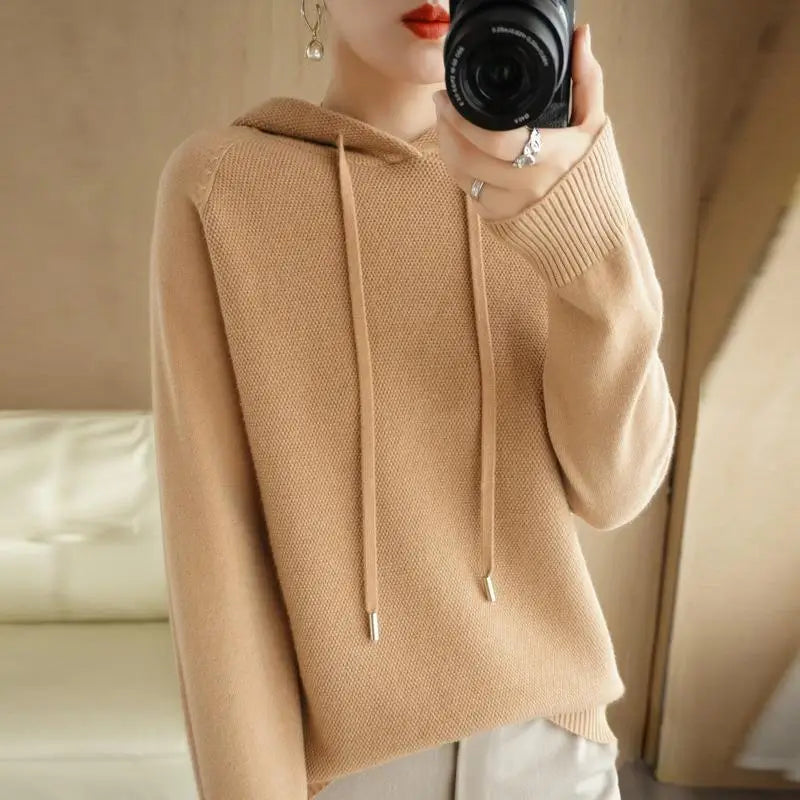 New Hooded Sweatshirt Bottoming with Knitted Sweater Casual Hooded Pullovers