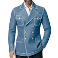 Men's Denim Jacket Double Breasted Slim Fit Notch Lapel Multi-pocket With Gold Button British Style Casual Office Spot Coat