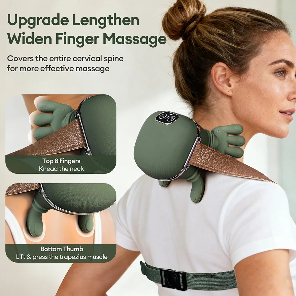 Wireless Bionic Finger Neck & Shoulder Massager with Deep Kneading Trapezius Therapy and Brushless Motor for Cervical Relaxation