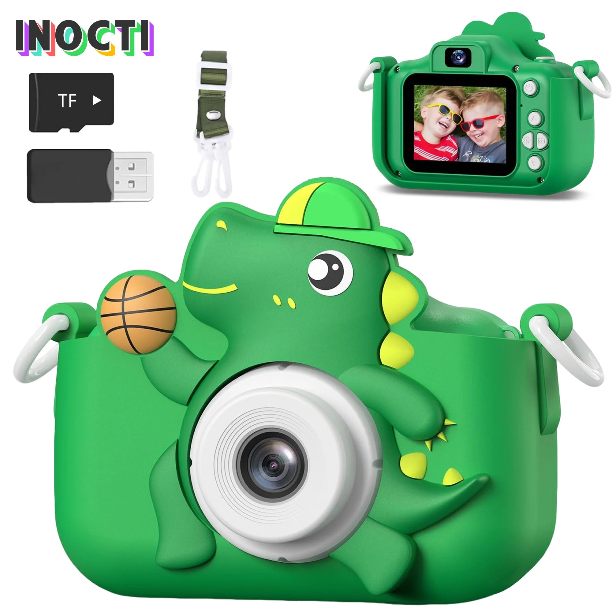 Kids’ Digital Camera – 1080P HD, SD Card, Cartoon Dinosaur Design for Photos & Videos, Perfect Birthday Gift