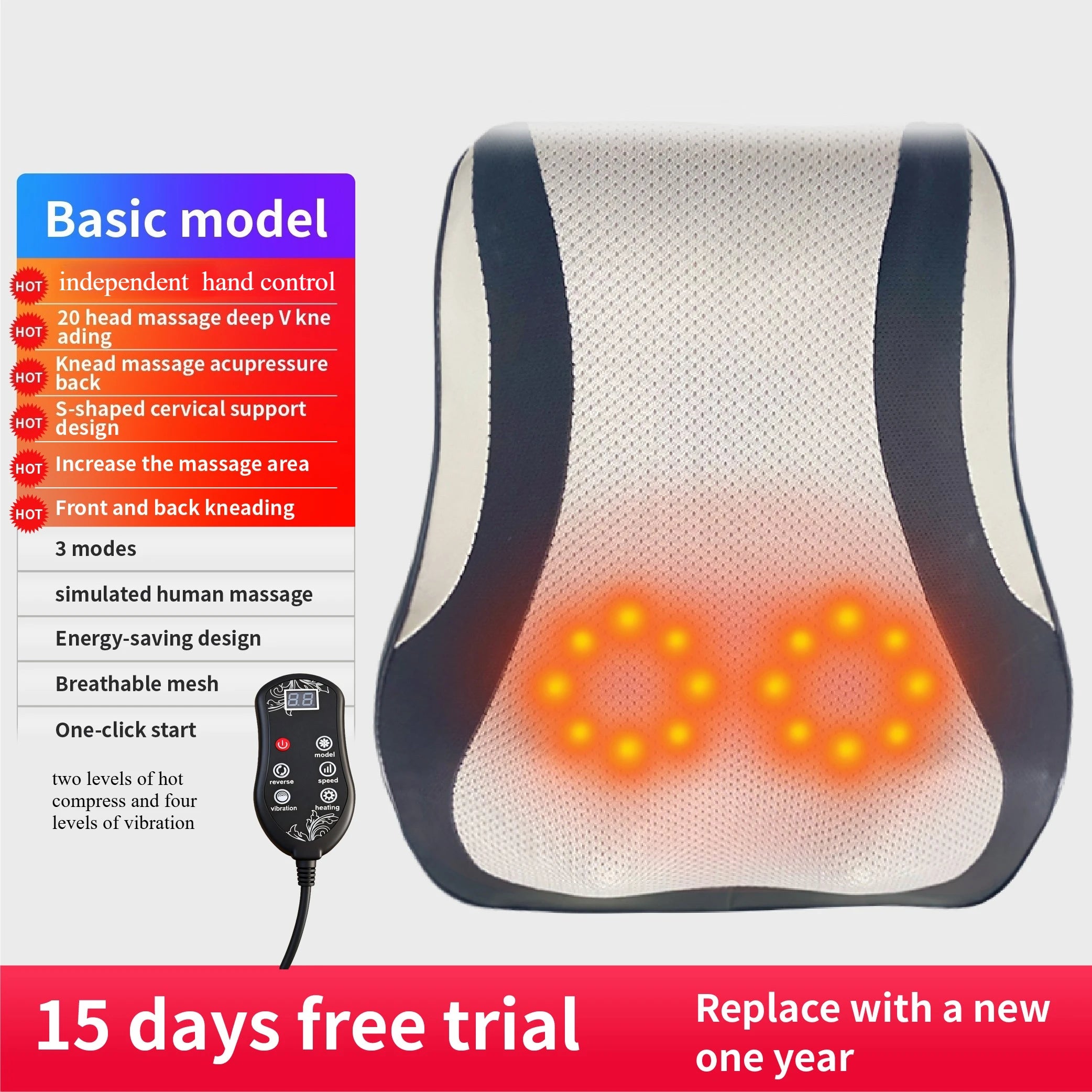 Back Massager, Back & Neck Massager with Heat, Vibration Shiatsu Massage
