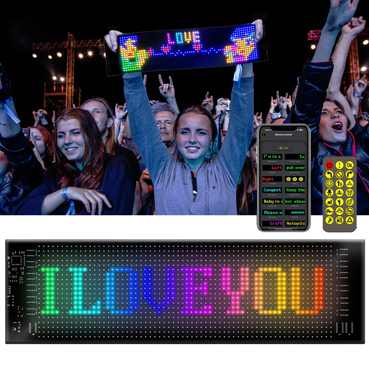 Smart RGB LED Matrix Car Display with APP Control – Custom Scrolling Text, Animated Pixel Board & Windshield Advertising Screen