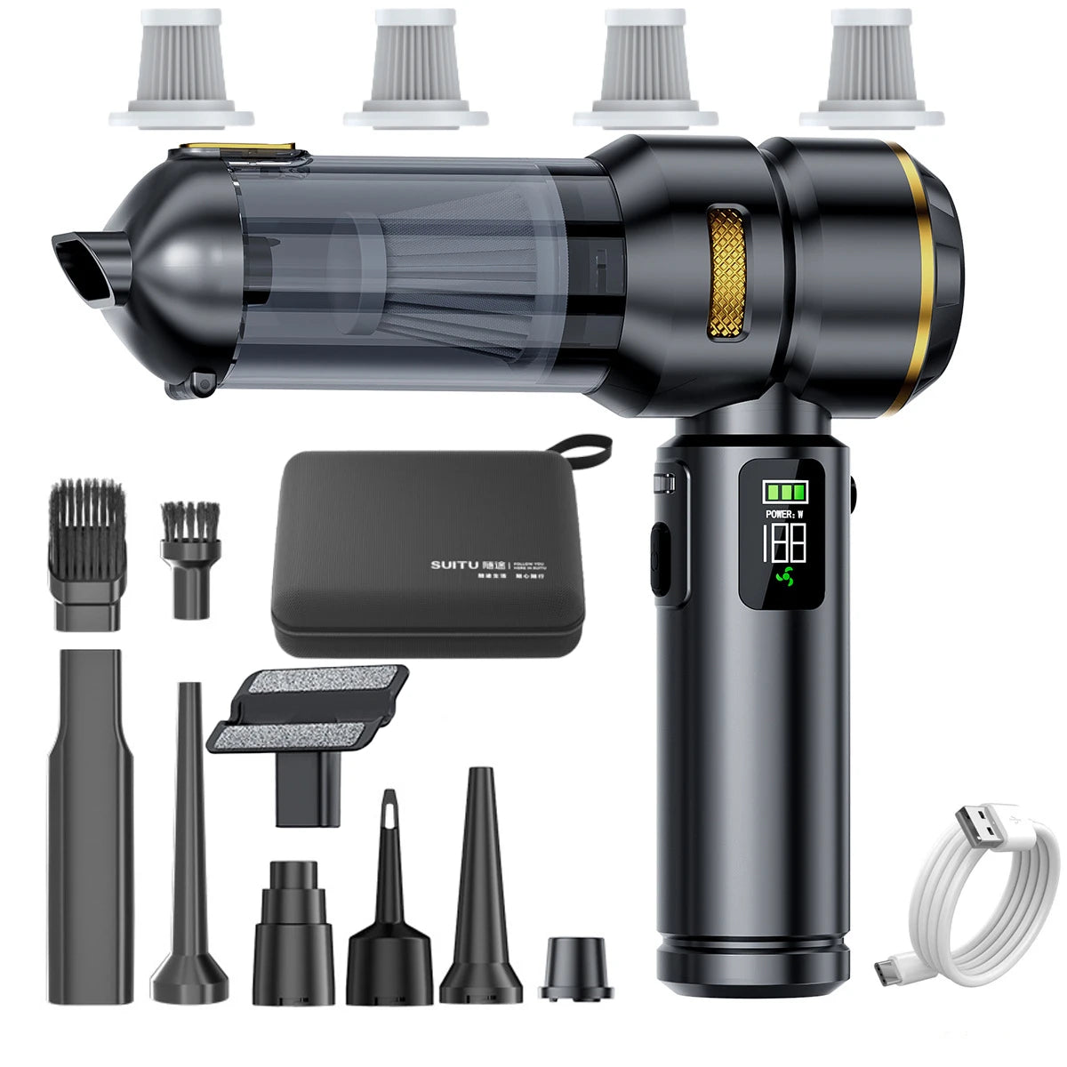 Portable 98,000PA Car Vacuum Cleaner with LED Light – Powerful Cordless Handheld Mini Vacuum & Blower for Car and Home