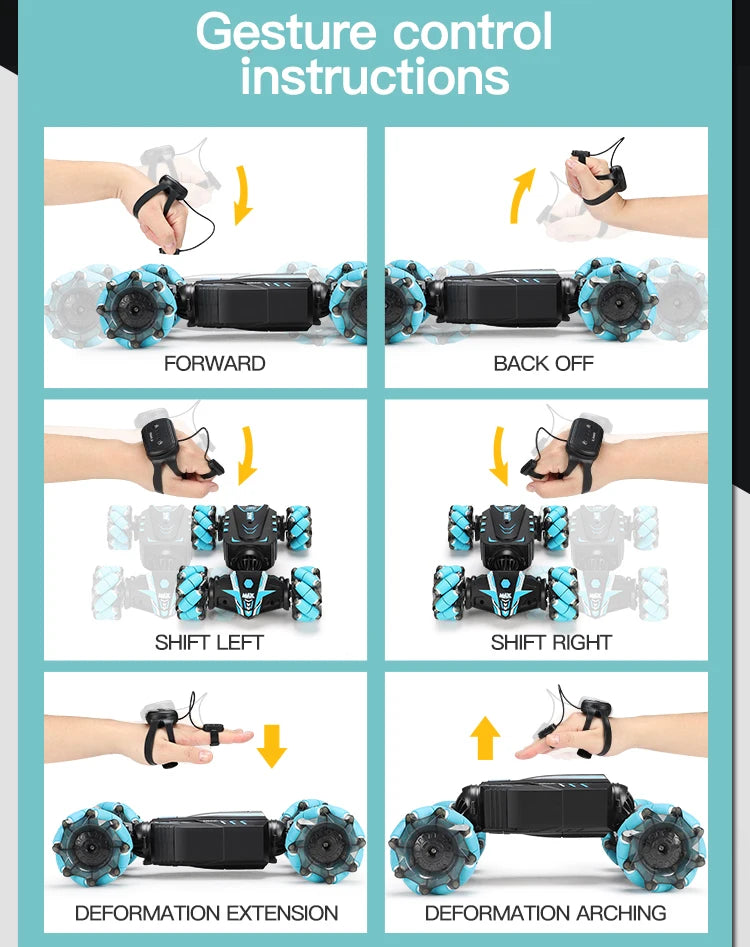 4WD Stunt Remote Control Car with LED Lights, Gesture Sensing, Deformable Twisting & Climbing Features – Electronic Toy for Kids