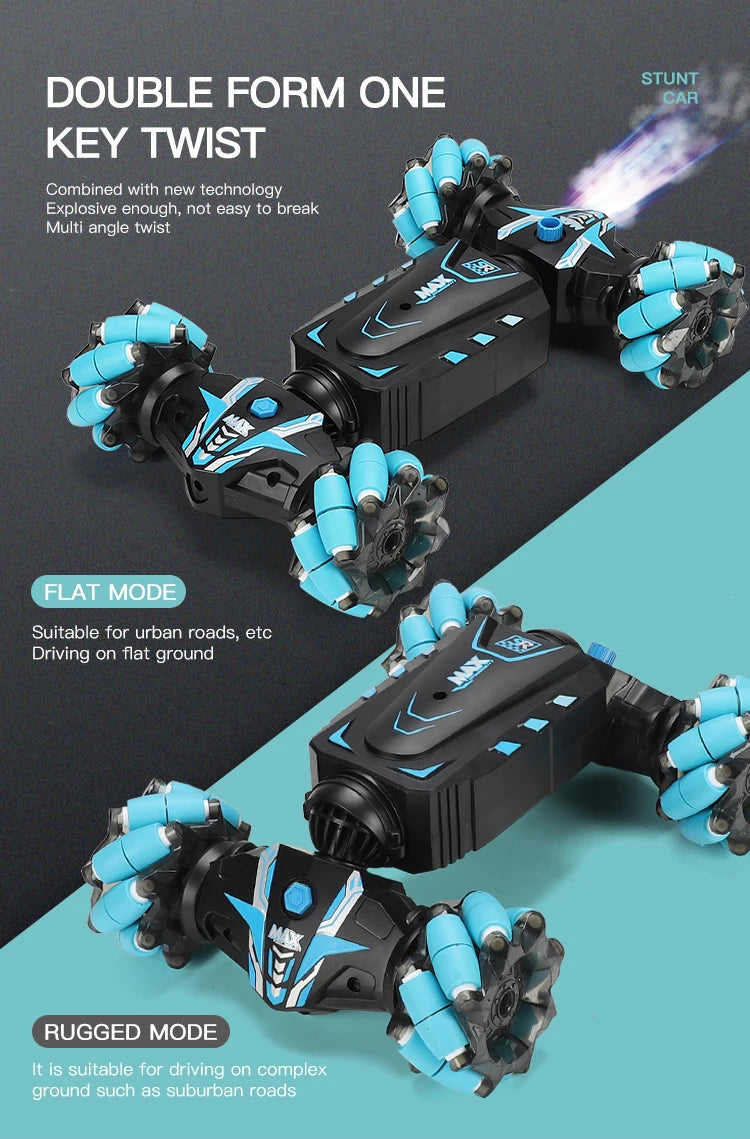 4WD Stunt Remote Control Car with LED Lights, Gesture Sensing, Deformable Twisting & Climbing Features – Electronic Toy for Kids