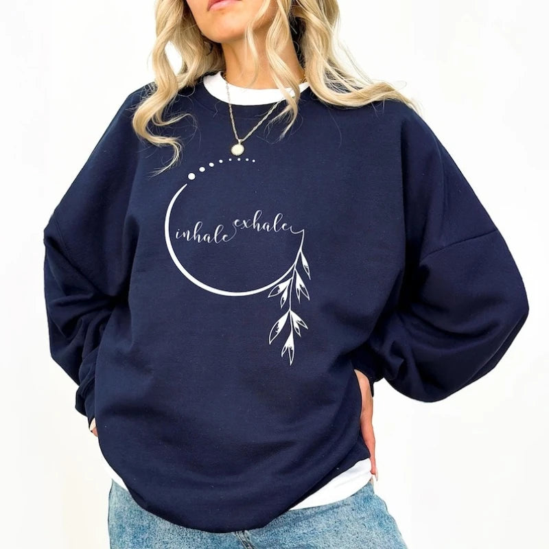 Inhale Exhale Sweatshirt Motivational Hoodie for Woman Aesthetic Mindfulness Hoody Yoga Teacher
