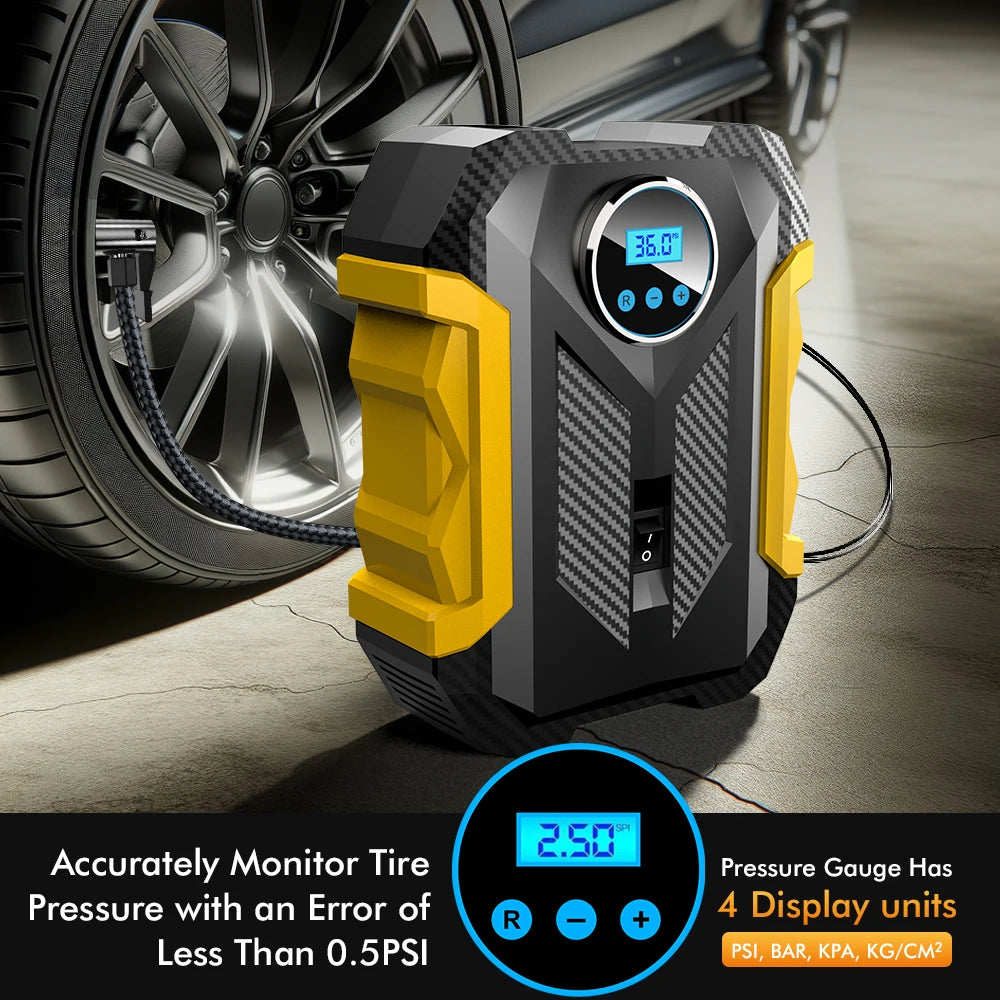 Carsun 150PSI 12V Digital Tire Inflator with LED Light, Smart Pressure Control & 3M Power Cord – For Cars, Bikes & Balls
