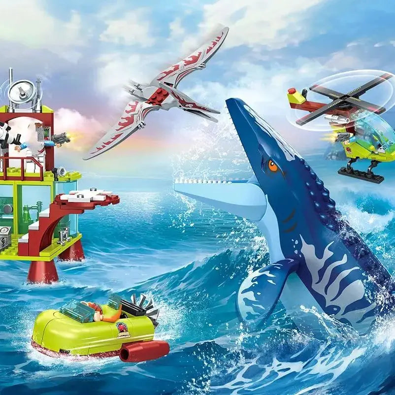 Sea Monster Attack Building Blocks – Adventure Boat and Dinosaur Construction Set Toy for Children