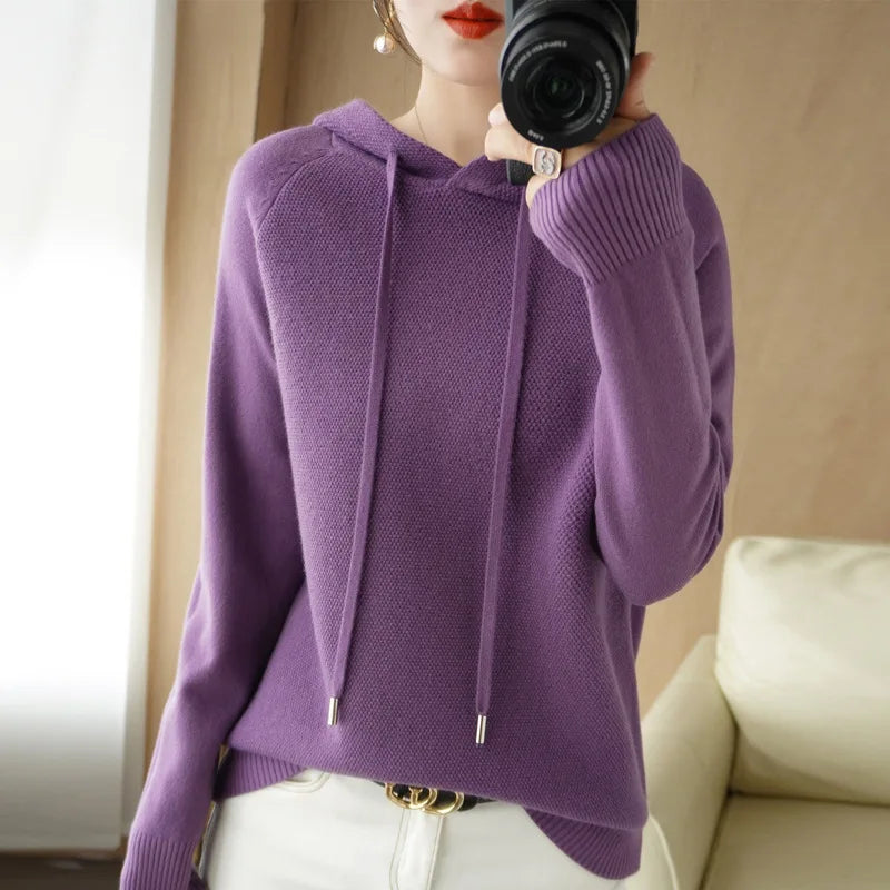 New Hooded Sweatshirt Bottoming with Knitted Sweater Casual Hooded Pullovers