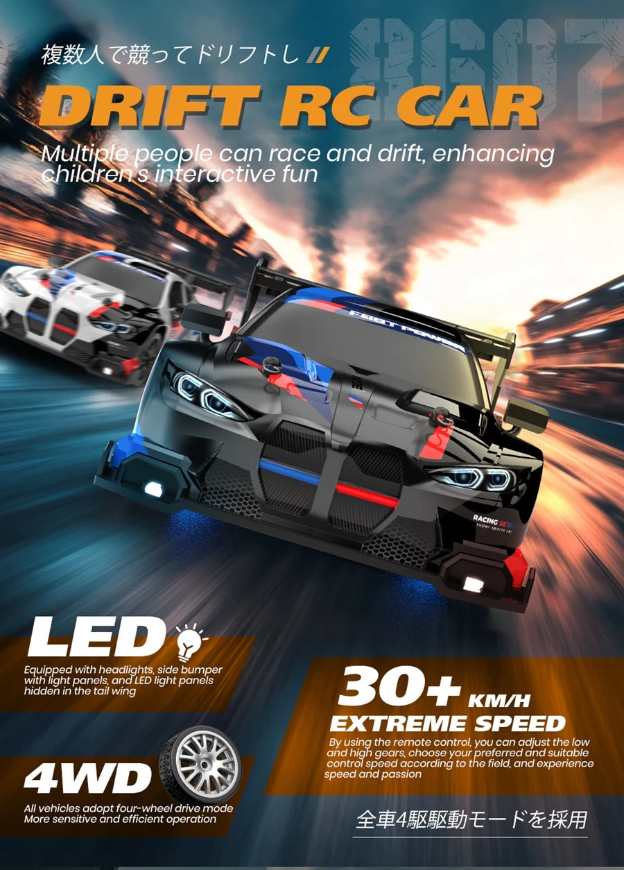 4WD RC Drift Car – High-Speed Remote Control Racing Vehicle with LED Lights and 2.4GHz Controller for Kids