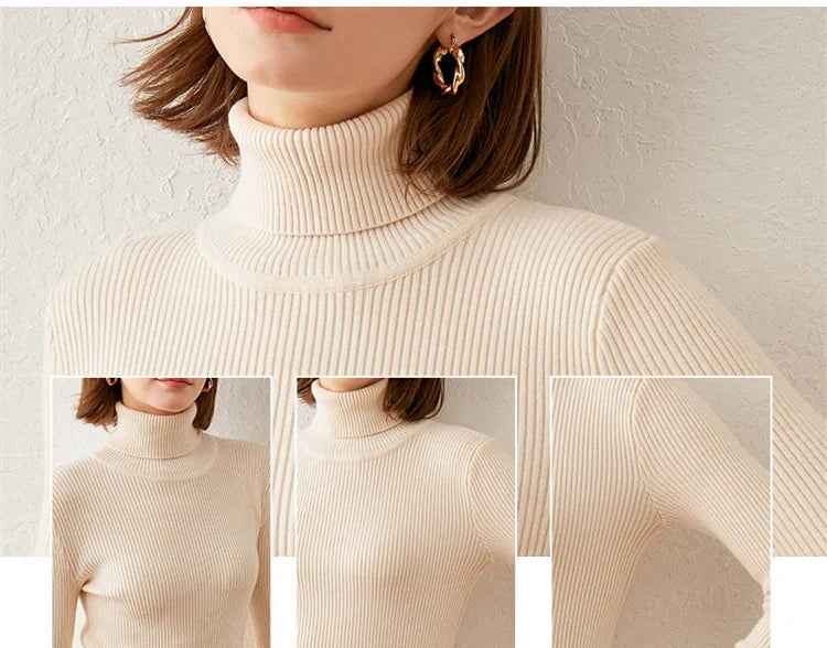 Turtleneck Sweater Slim-Fit Bottoming Solid Color Tight-Fitting Knitted Bag Hip Women Dress.