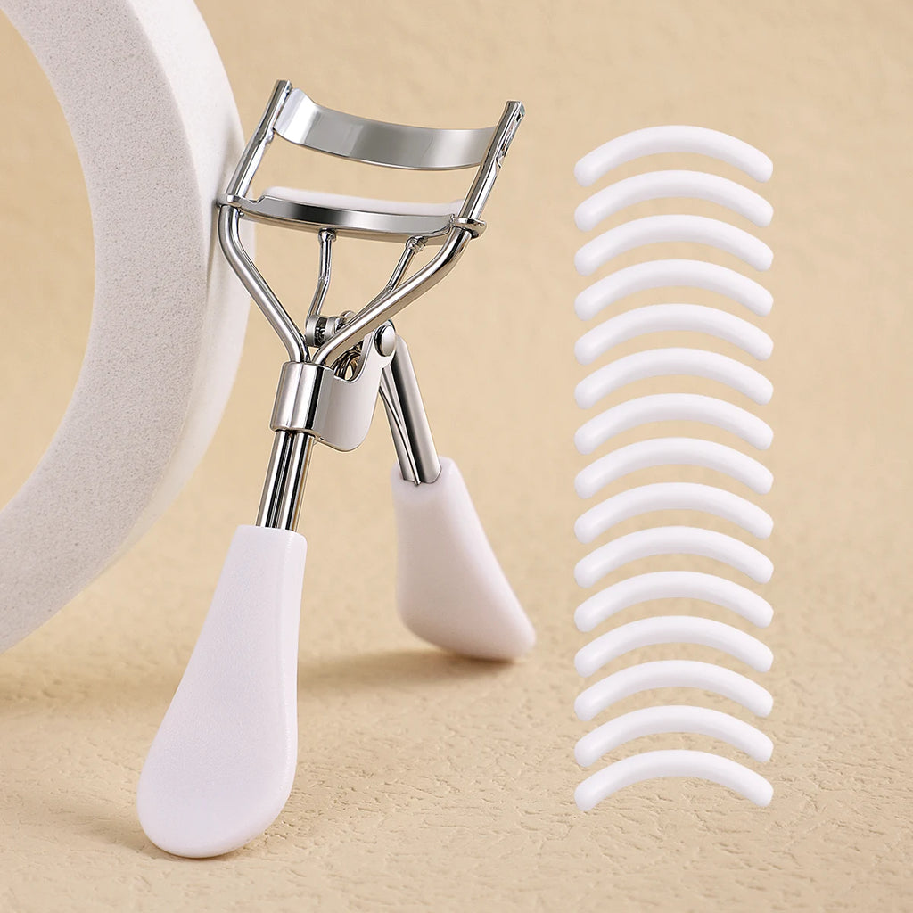 Portable Eyelash Curler with 15 Silicone Pads and Stainless Steel Eyelash Curler