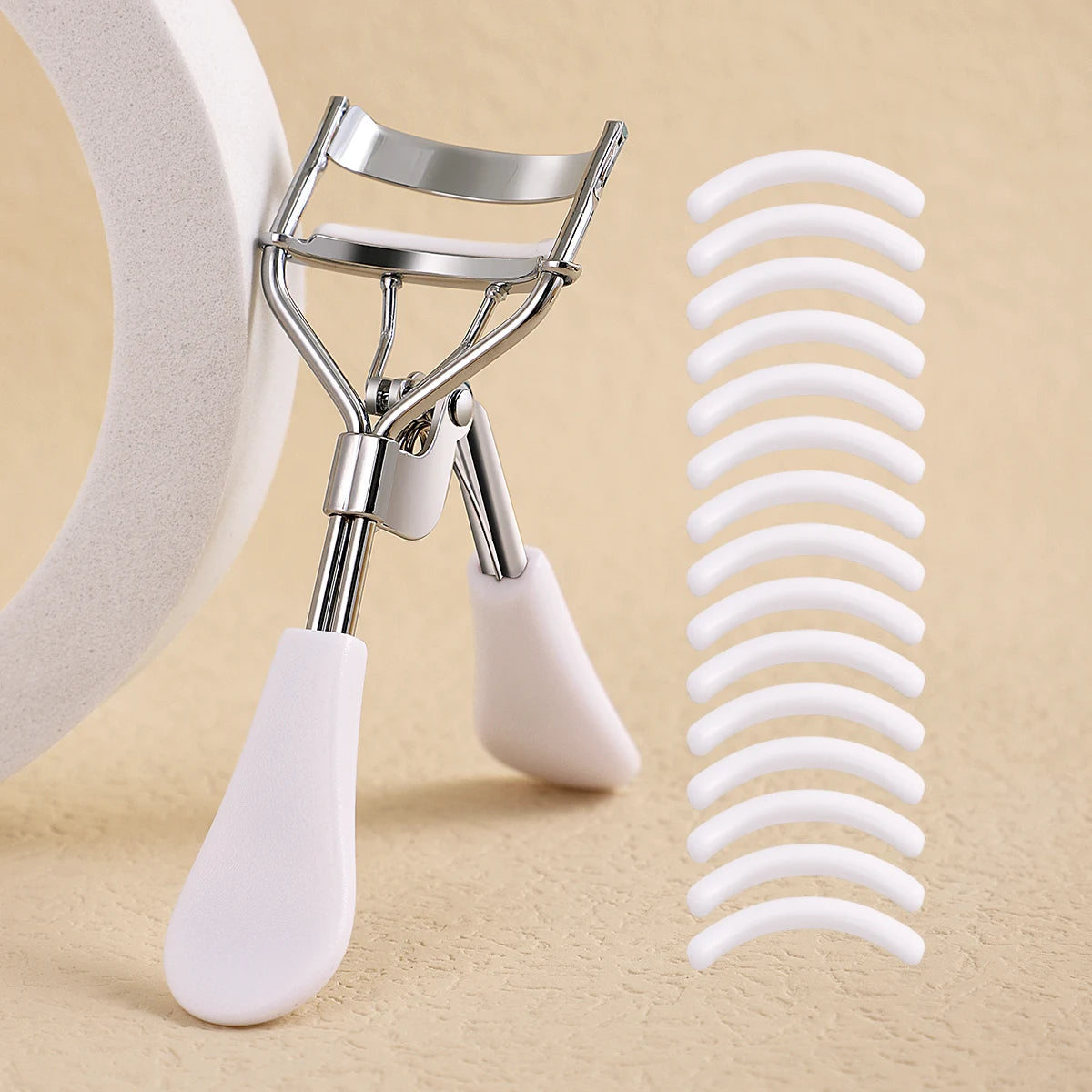 Portable Eyelash Curler with 15 Silicone Pads and Stainless Steel Eyelash Curler