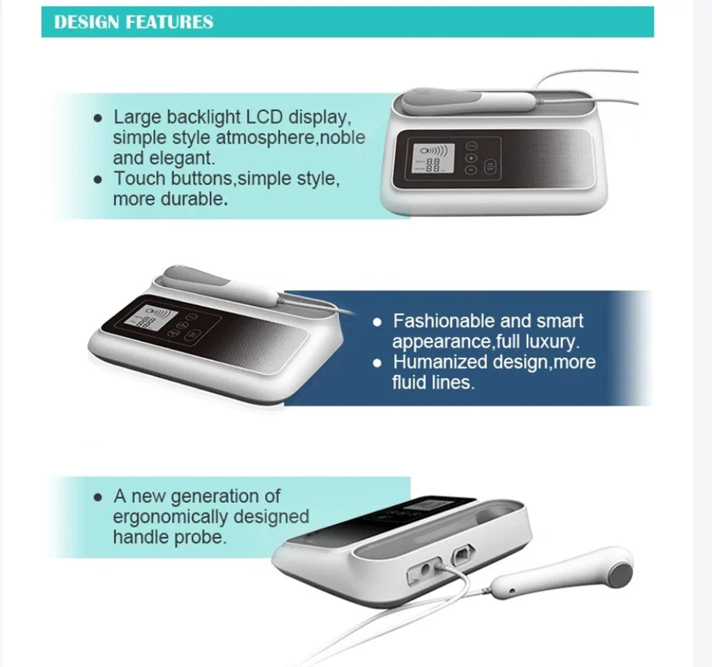 Drug-free ultrasound therapy machine designed to relieve muscle soreness and joint discomfort with digital LCD screen ⚡🧠