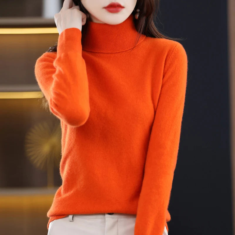 Wool Cashmere Sweater Women Knitted Sweater Turtleneck Long Sleeve Pullovers Autumn Winter.