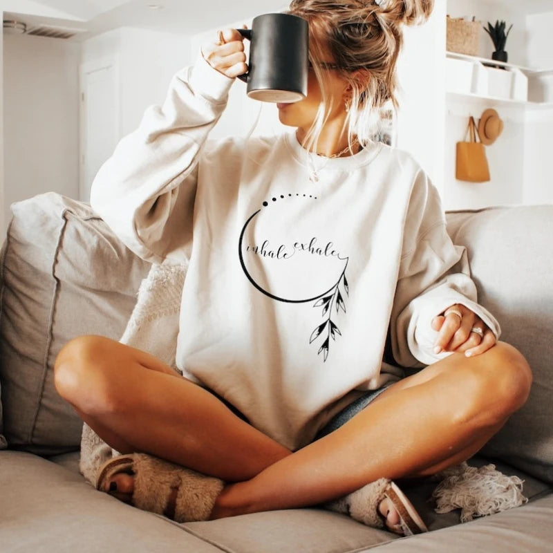 Inhale Exhale Sweatshirt Motivational Hoodie for Woman Aesthetic Mindfulness Hoody Yoga Teacher