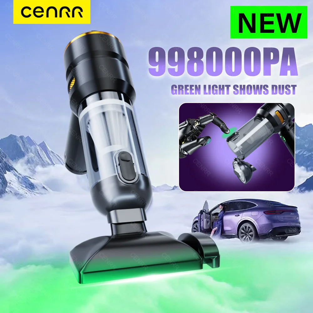 CENRR Portable Car Vacuum Cleaner – 998000PA Powerful Handheld Auto Cleaner with Dust Display Light & Strong Suction