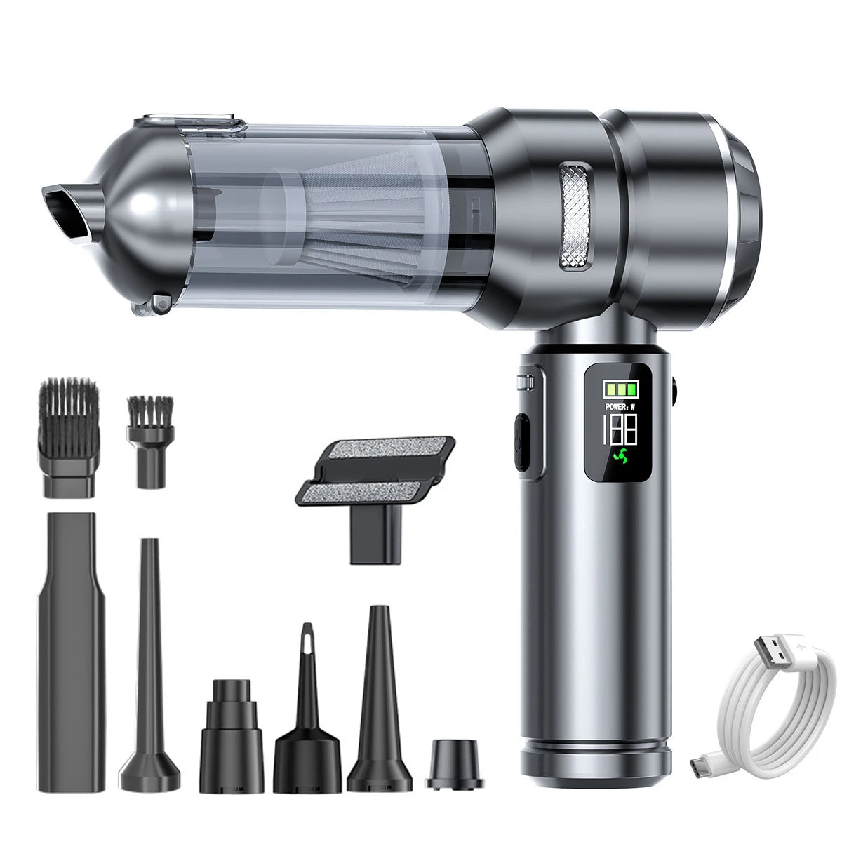 Portable 98,000PA Car Vacuum Cleaner with LED Light – Powerful Cordless Handheld Mini Vacuum & Blower for Car and Home