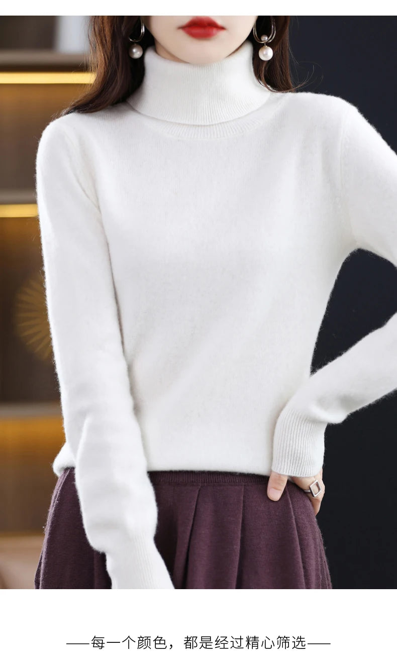 Wool Cashmere Sweater Women Knitted Sweater Turtleneck Long Sleeve Pullovers Autumn Winter.