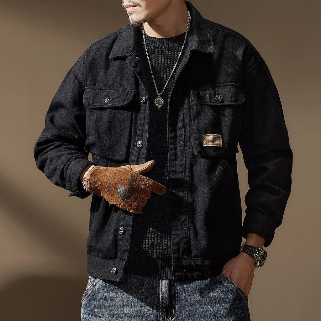 2024 Spring and Autumn Fashion Trend Solid Color Cargo Jacket Men's Casual Loose Comfortable High Quality Plus-Size Denim Coat
