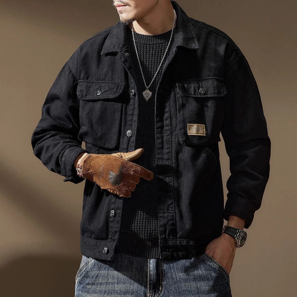 2024 Spring and Autumn Fashion Trend Solid Color Cargo Jacket Men's Casual Loose Comfortable High Quality Plus-Size Denim Coat