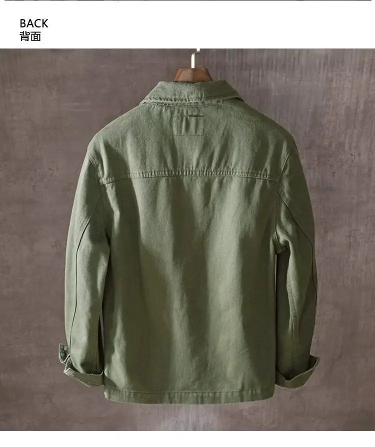 Spring and Autumn New Men's Fashion Casual Loose Jacket Solid Pocket Work Wear Denim Jacket