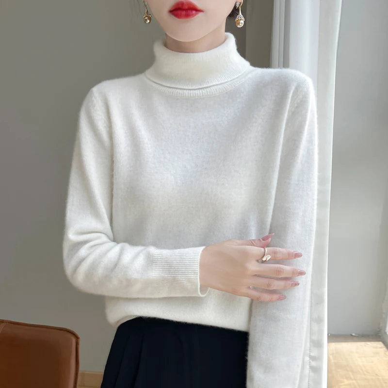 Wool Cashmere Sweater Women Knitted Sweater Turtleneck Long Sleeve Pullovers Autumn Winter.
