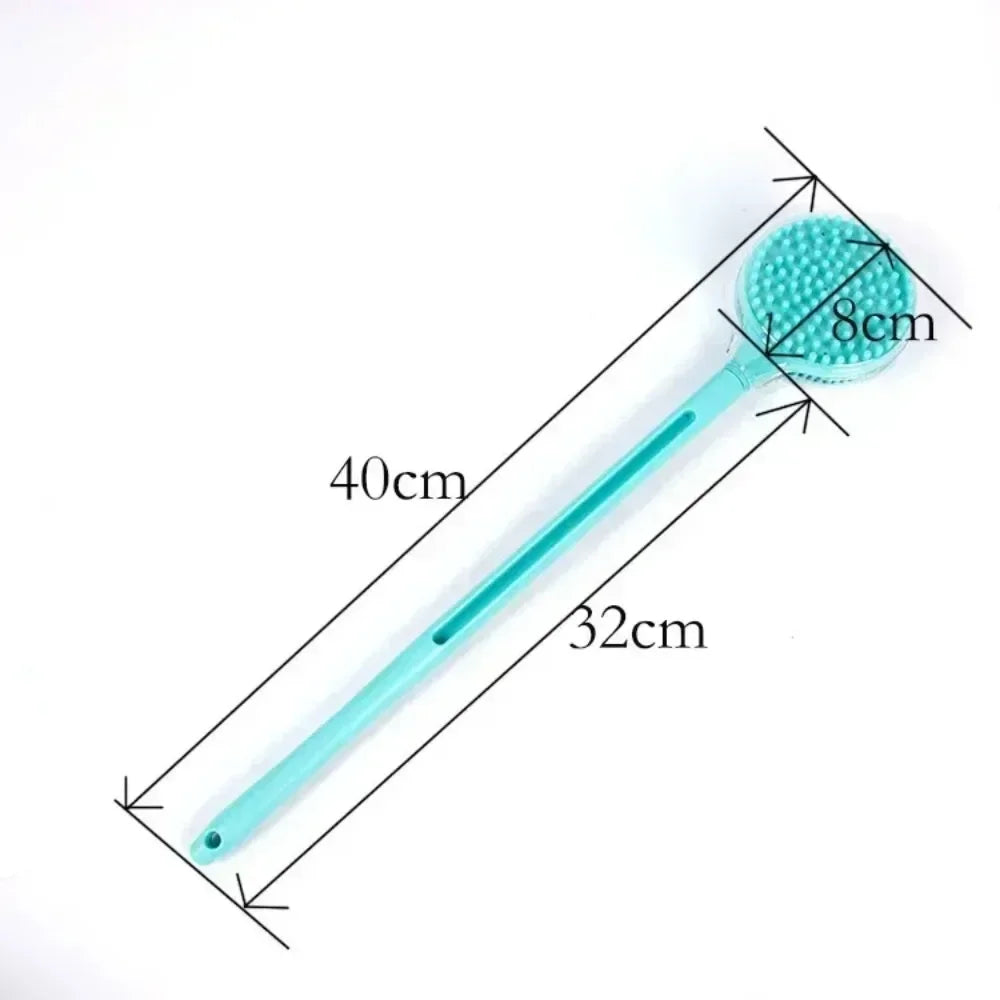 Silicone Body Scrubber with Long Handle – Two-Sided Exfoliating Bath Brush for Back Cleaning and Massage.