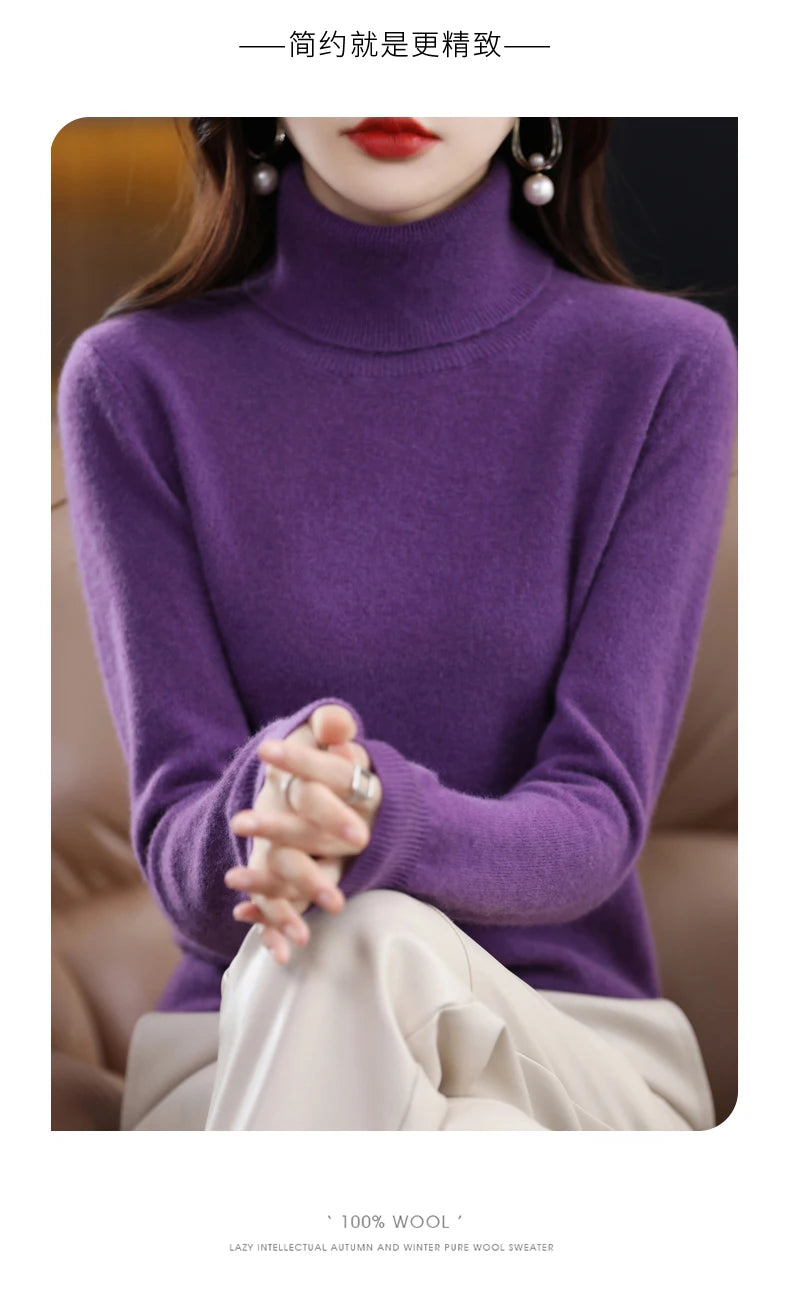 Wool Cashmere Sweater Women Knitted Sweater Turtleneck Long Sleeve Pullovers Autumn Winter.