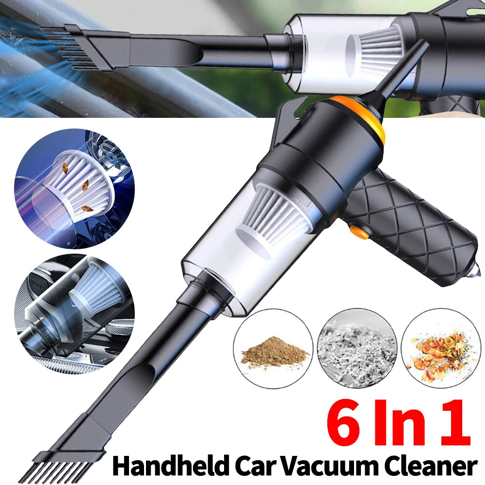 6-in-1 Type-C Rechargeable Car Vacuum Cleaner – Powerful Electric Blower & Suction Cleaner for Car, Home, and Office Use