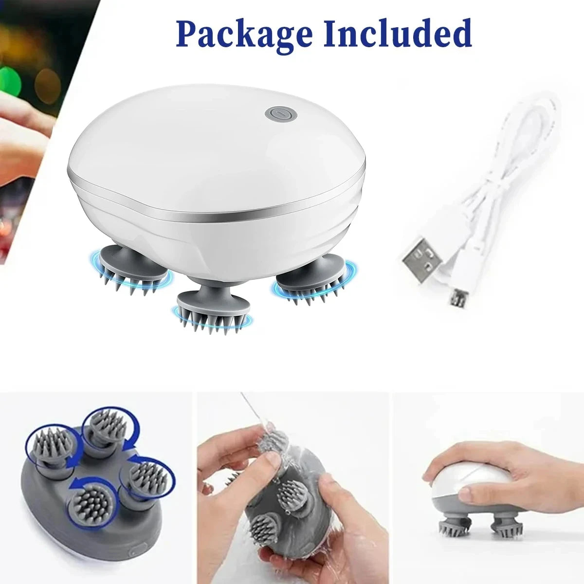 Adjustable speed scalp massager with red light therapy and soft silicone heads for deep relaxation 💆‍♀️✨